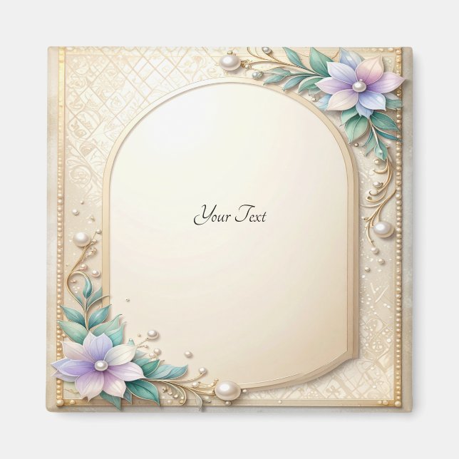 Decorative Floral Frame with Pearls Magnet (Front)