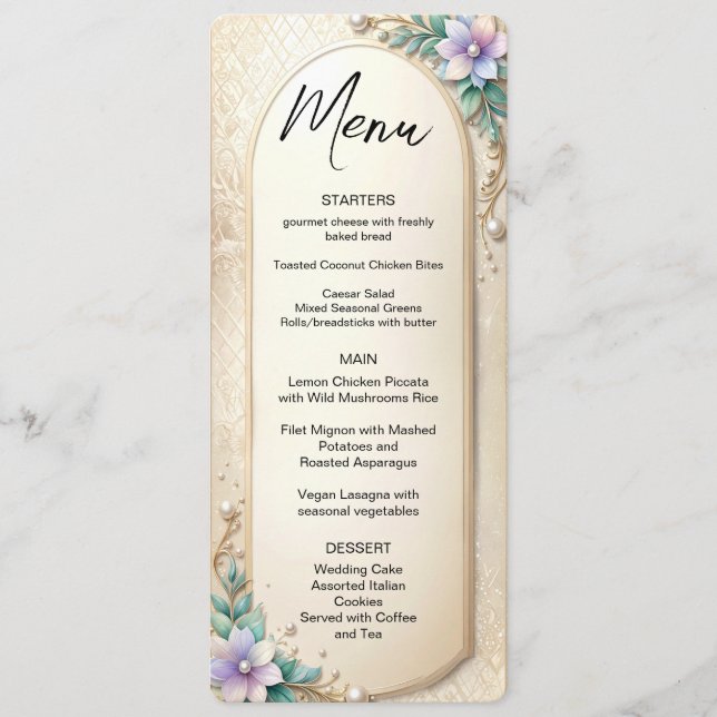 Decorative Floral Frame with Pearls Menu (Front)