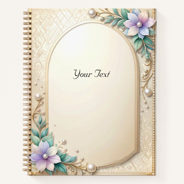 Decorative Floral Frame with Pearls Notebook (Front)