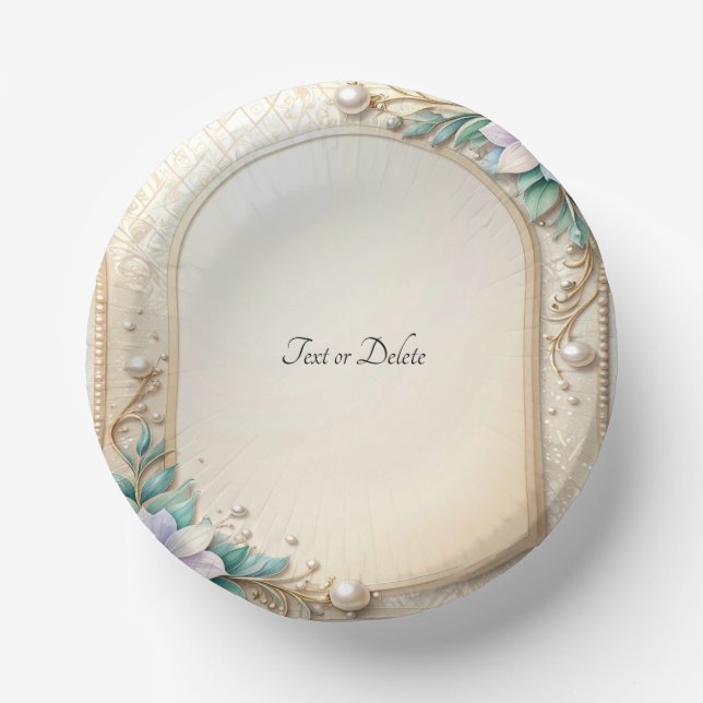 Decorative Floral Frame with Pearls Paper Plate (Front)