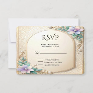 Decorative Floral Frame with Pearls RSVP Card