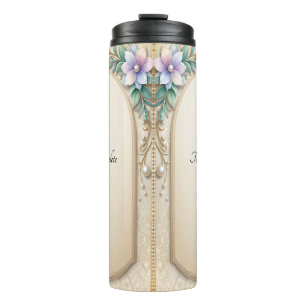 Decorative Floral Frame with Pearls Thermal Tumbler