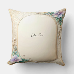 Decorative Floral Frame with Pearls Throw Pillow