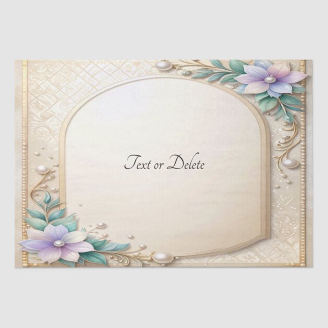 Decorative Floral Frame with Pearls Tissue Paper (Front)