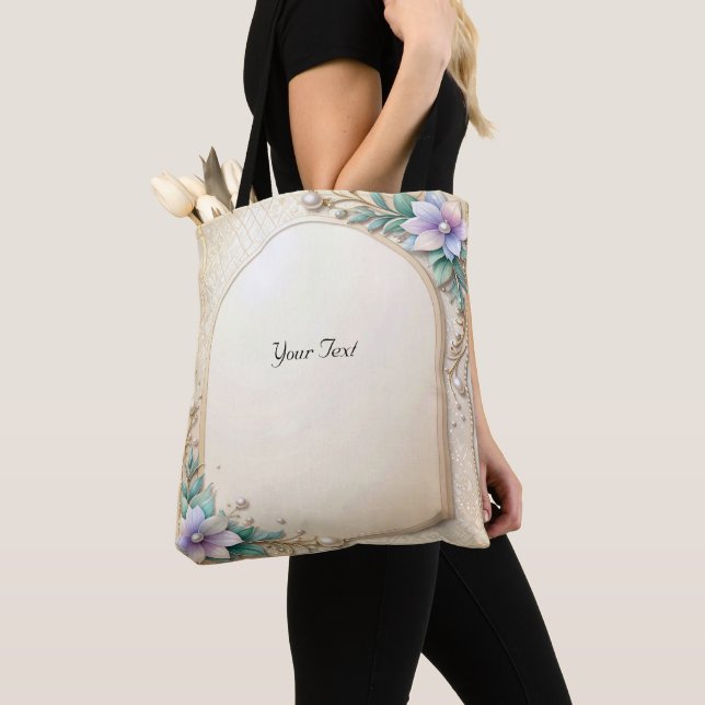 Decorative Floral Frame with Pearls Tote Bag (Close Up)
