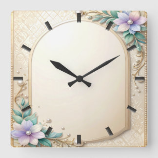 Decorative Floral Frame with Pearls Wall Clock