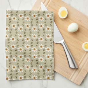 Decorative Floral in White and Beige Tea Towel
