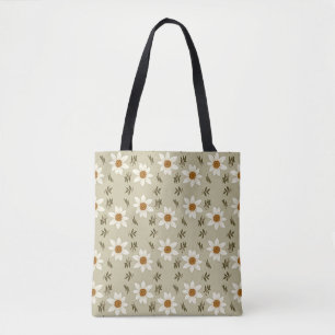 Decorative Floral in White and Beige Tote Bag