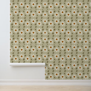 Decorative Floral in White and Beige Wallpaper