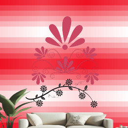 Decorative Floral Motifs Red White Stripes Pastel  Wallpaper