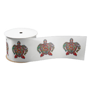 Decorative floral ornamental sea turtle line art satin ribbon