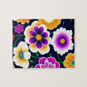 Decorative Floral Pattern Cute Colourful Flowers Jigsaw Puzzle