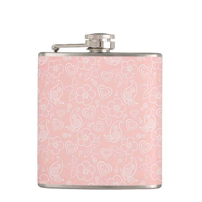 Decorative floral pattern hip flask (Front)