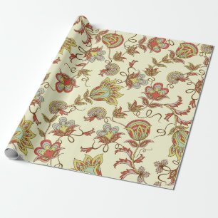 Decorative floral pattern with delicate plants of wrapping paper