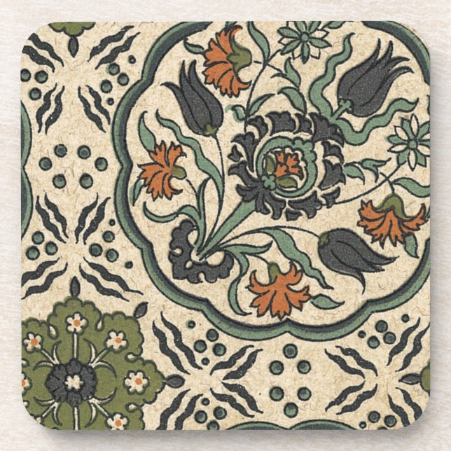 Decorative Floral Persian Tile Design Coaster (Front)