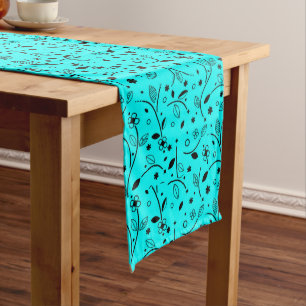 Decorative Floral Print Pastel Blue Long Table Runner
