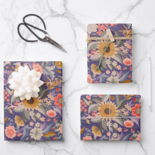 Decorative Floral Print Wrapping Paper Sheet