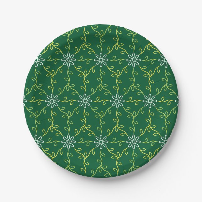 Decorative Floral Seamless Pattern Paper Plate (Front)