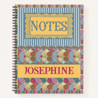 Decorative Floral Ticket Striped Folk Art Notebook