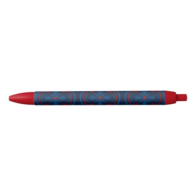 Decorative Floral Tile Pattern Black Ink Pen (Front)