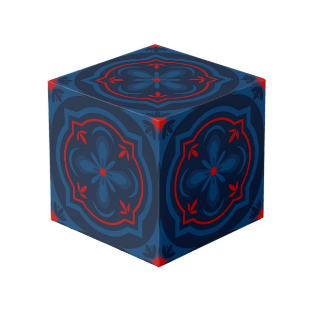 Decorative Floral Tile Pattern Cube (Front Angled)