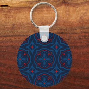 Decorative Floral Tile Pattern Key Ring