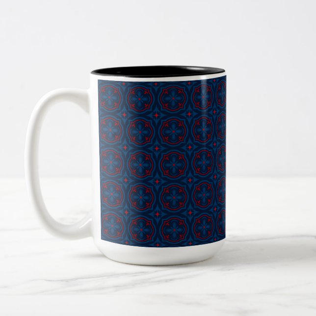 Decorative Floral Tile Pattern Two-Tone Coffee Mug (Left)