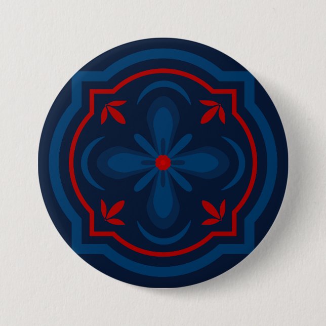 Decorative floral tiles pattern  7.5 cm round badge (Front)