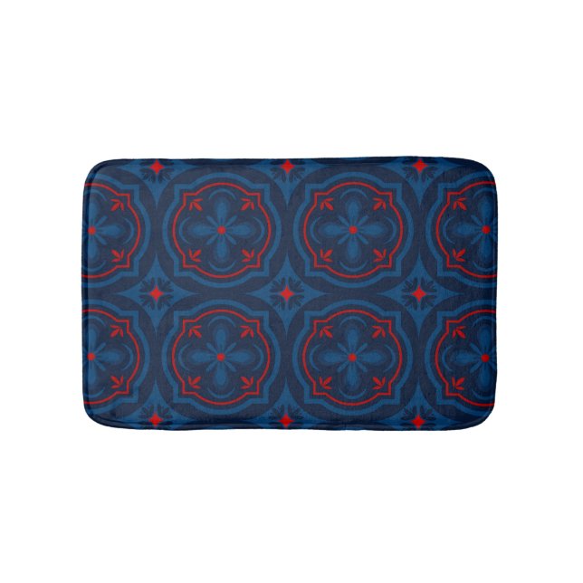 Decorative floral tiles pattern  bath mat (Front)