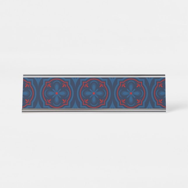 Decorative floral tiles pattern  desk name plate (Front)