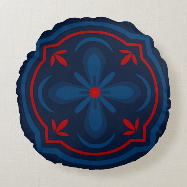 Decorative floral tiles pattern  round cushion (Front)