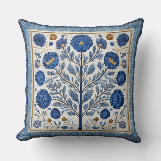 Decorative Floral & Tree Throw Pillow (Front)
