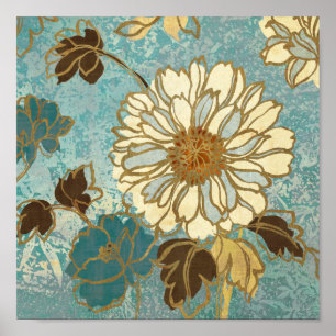 Decorative Florals in Blue and White Poster