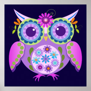 Decorative Flower power Owl Poster