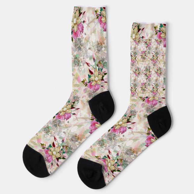 Decorative flower seamless with yellow pearl  socks (Left)