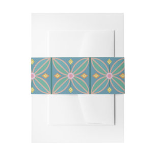 Decorative flower tile teal citrus pinks invitation belly band