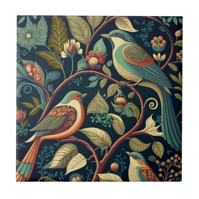 Decorative Flowers and Birds  Tile (Front)