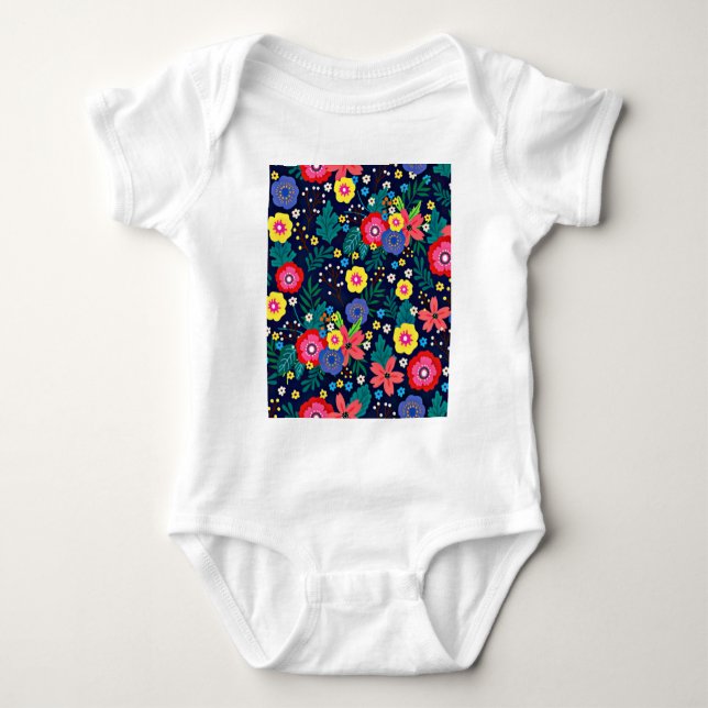 Decorative Flowers And Leaves Pattern-48675 Baby Bodysuit (Front)