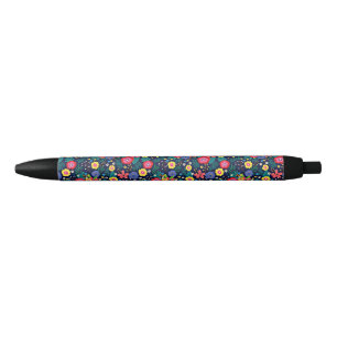 Decorative Flowers And Leaves Pattern-48675 Black Ink Pen