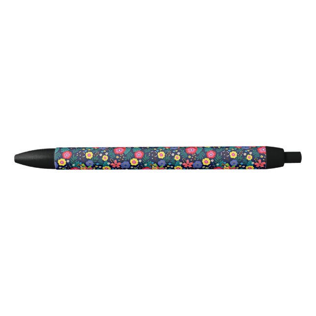 Decorative Flowers And Leaves Pattern-48675 Black Ink Pen (Front)