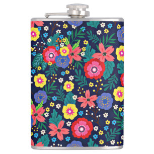 Decorative Flowers And Leaves Pattern-48675 Hip Flask