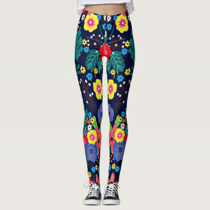 Decorative Flowers And Leaves Pattern-48675 Leggings