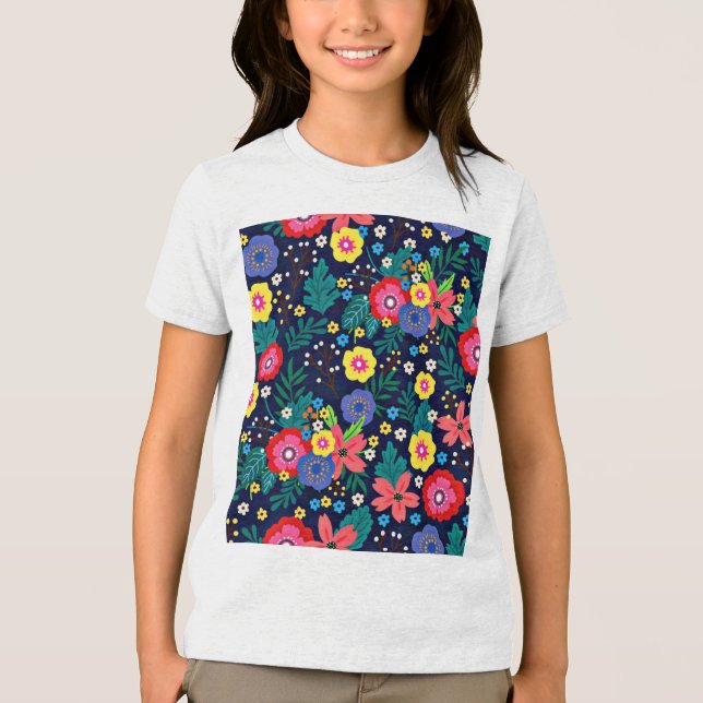 Decorative Flowers And Leaves Pattern-48675 Tri-Blend Shirt (Front)