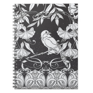 Decorative Flowers Bird Nouveau Poster Notebook