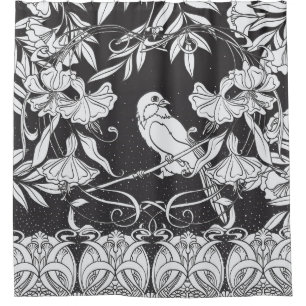 Decorative Flowers Bird Nouveau Poster Shower Curtain