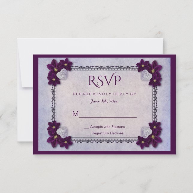 Decorative Flowers & Hearts Birthday RSVP Card (Front)
