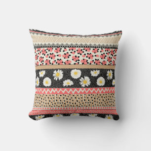 Decorative Flowers: Patchwork Tile Pattern Cushion