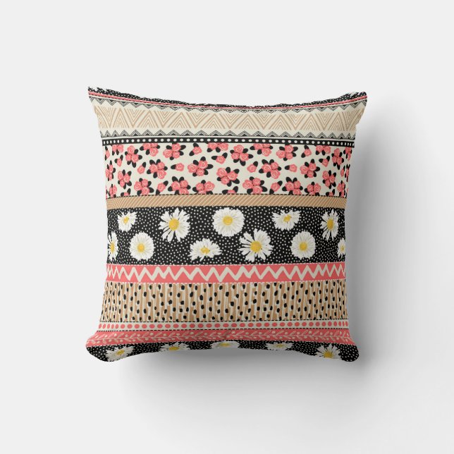 Decorative Flowers: Patchwork Tile Pattern Cushion (Front)
