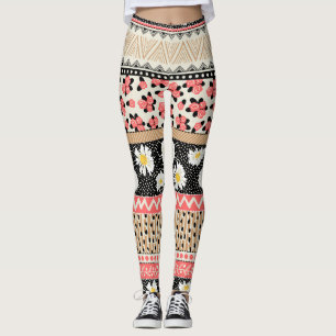 Decorative Flowers: Patchwork Tile Pattern Leggings