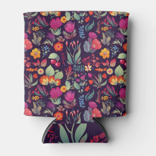 Decorative Flowers: Seamless Vintage Doodle Can Cooler